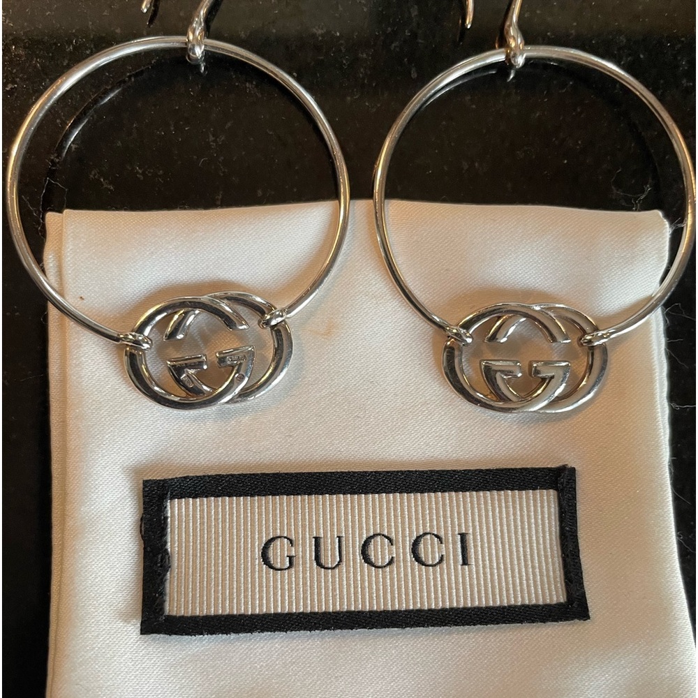Gucci Sterling Silver Logo Hoop Earrings